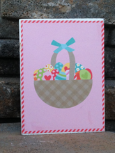 Load image into Gallery viewer, wood blocks, decorative blocks, Easter, basket, eggs, pink